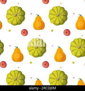 Nahtloses Kürbiskuchen-Muster im Cartoon-Stil. Auf weißem Hintergrund. Darstellung isolierter Vektoren Stock Vektor