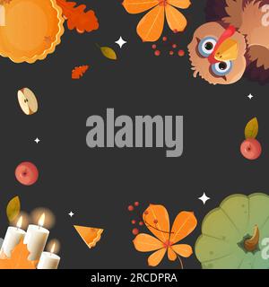 Herbstblätter und Kürbisse mit Hintergrundtext. Ahornholz-Orangenblätter mit Blumenmuster der Saison und Kürbissen für Thanksgiving, truthahn Stock Vektor