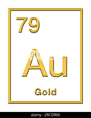 Gold, chemisches Element aus Periodensystem, mit Reliefform. Edelmetall mit chemischem Symbol Au (lateinisches aurum) und Atomzahl 79. Stockfoto