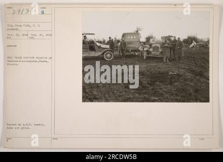 Keen Polk von der 8. Kavallerieabteilung in einer Außenposten-Station des Roten Kreuzes in Varennes-en-Argonne, Mause, Frankreich. Das Foto wurde zwischen dem 13. Dezember 1918 und dem 10. Oktober 1918 aufgenommen. Es wurde vom A.E.F.-Zensor genehmigt, obwohl das genaue Datum unbekannt ist. Das Bild wird in der Sammlung als „29830“ bezeichnet. Stockfoto