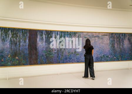 Claude Monets großes Gemälde mit Seerosen, Musée de l'Orangerie, eine Kunstgalerie impressionistischer und postimpressionistischer Gemälde, Paris, Frankreich Stockfoto