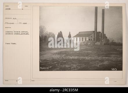 Kraftwerk im Edgewood Arsenal in Maryland, betrieben vom Chemical Warfare Service. Dieses Foto wurde von dem Fotografen S.C. aufgenommen Aufarbeitung am 19. Februar 1921 zeigt das Kraftwerk in Betrieb. Das Bild ist durch das Symbol C gekennzeichnet und wurde in 1918 aufgenommen. Referenznummer für das Foto ist 60398. Stockfoto