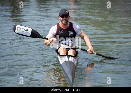 Max LEMKE (KC Potsdam), Gewinner, Goldmedaille, Action, letztes Kanu K1 Männer, Männer, Kanu-Parallelsprint, Kanu-Wettbewerbe am 9. Juli 2023 in Duisburg/Deutschland das Finale 2023 Rhein-Ruhr von 06,07 - 09.07.2023 Stockfoto