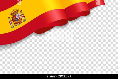 Spanien 3D mit abgeschirmter Flagge auf transperentem Hintergrund. Grußkarte zum Nationalfeiertag des Königreichs Spanien. Vektordarstellung Stock Vektor