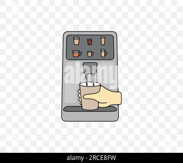 Kaffeetasse zum Mitnehmen in Kaffeeautomat, farbiges Grafikdesign. Café-Bar, Getränke, Getränke, Speisen und Mahlzeiten, Vektordesign Stock Vektor