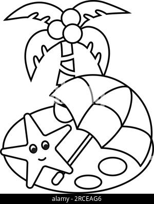 Sommerseite mit Palmenseeestern und Sonnenschirm. Stock Vektor