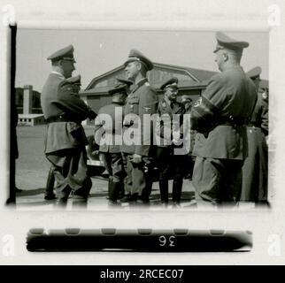 SS-Fotograf Domaschowitz 1943 feierliche Zeremonie mit Fotos der leitenden Offiziere Bilder der Aktivitäten der Waffen-SS-Einheiten an vorderster Front. Stockfoto