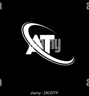 AT-Logo. T-Design. Weiß AUF Buchstaben. LOGO MIT AT/A T-Buchstaben. Anfangsbuchstabe BEI verknüpftem Kreis Monogramm-Logo in Großbuchstaben. Stock Vektor