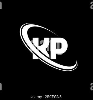 KP-Logo. K P-Design. Weißer KP-Buchstabe. KP/K P-Logo. Anfangsbuchstabe KP gekröpft Kreis Monogramm-Logo in Großbuchstaben. Stock Vektor