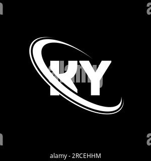 KY-Logo. K Y-Ausführung. Weißer KY-Buchstabe. Logo mit KY/K Y-Buchstaben. Anfangsbuchstabe KY Linked Circle Monogram Logo in Großbuchstaben. Stock Vektor