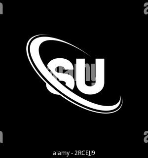 SU-Logo. S U-Ausführung. Weißer SU-Buchstabe. LOGO MIT SU/S U-Buchstaben. Anfangsbuchstabe SU gekröpftes, großgeschriebenes Monogramm-Logo. Stock Vektor
