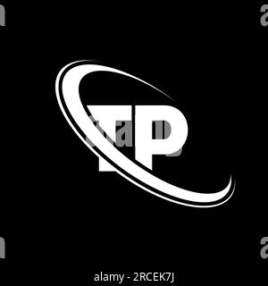 TP-Logo. T P-Ausführung. Weißer TP-Buchstabe. Logo mit TP/T-Buchstaben. Anfangsbuchstabe TP Linked Circle Monogram Logo in Großbuchstaben. Stock Vektor