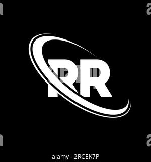 RR-Logo. R R Ausführung. Weißer RR-Buchstabe. RR/R-Logo mit Buchstaben. Anfangsbuchstabe RR Linked Circle Monogram Logo in Großbuchstaben. Stock Vektor