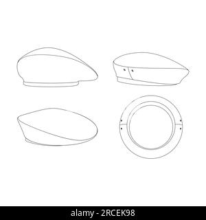 Vorlage Baskenmütze Militärvektor Illustration flaches Skizzendesign Umriss Kopfbedeckung Stock Vektor