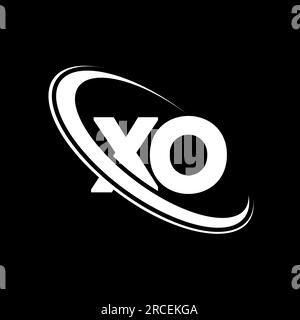 XO-Logo. X O-Ausführung. Weißer XO-Buchstabe. Logo mit XO/X O-Buchstaben. Anfangsbuchstabe XO gekröpfter Kreis Monogramm-Logo in Großbuchstaben. Stock Vektor