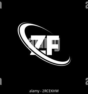 ZF-Logo. Z F-Ausführung. Weißer ZF-Buchstabe. Logo mit ZF/Z F-Buchstaben. Anfangsbuchstabe ZF Linked Circle Monogram Logo in Großbuchstaben. Stock Vektor