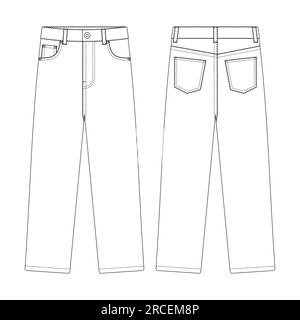 Vorlage Jeans mit normaler Passform Vektorgrafik flache Umrandung der Kleidung Stock Vektor