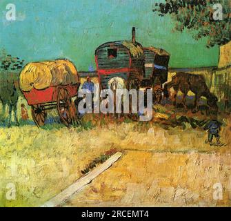 Zeltlager Zigeuner mit Wohnwagen 1888; Arles, Bouches-du-Rhône, Frankreich, von Vincent van Gogh Stockfoto