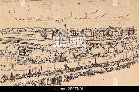 La Crau mit Pfirsichbäumen in Blüte 1888; Arles, Bouches-du-Rhône, Frankreich, von Vincent van Gogh Stockfoto