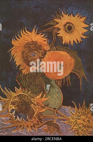 Still Life Vase mit fünf Sonnenblumen 1888; Arles, Bouches-du-Rhône, Frankreich, von Vincent van Gogh Stockfoto