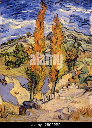 Zwei Pappeln auf einem Hügel 1889; Saint-rémy-de-provence, Frankreich, von Vincent van Gogh Stockfoto