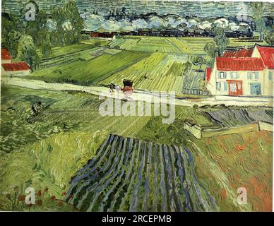 Landschaft mit Kutsche und Zug 1890; Auvers-sur-oise, Frankreich, von Vincent van Gogh Stockfoto