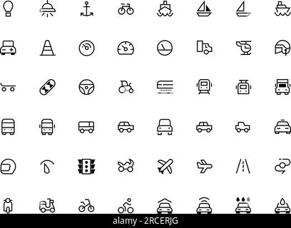 Transportsymbole Für Vektorlinien - Einfaches Set. Vektordarstellung der Symbole Taxi, Zug, Straßenbahn Stock Vektor