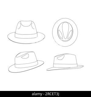 Vorlage Fedora hat Vektordarstellung flaches Skizzendesign umreißt Kopfbekleidung Stock Vektor