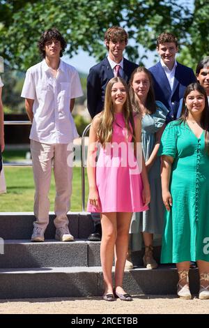 Madrid. Spanien. 20230714, Prinzessin Sofia nimmt am 14. Juli 2023 im Schloss Zarzuela in Madrid, Spanien, an einer Audienz des Spanischen Komitees der United World Colleges Foundation Teil Stockfoto