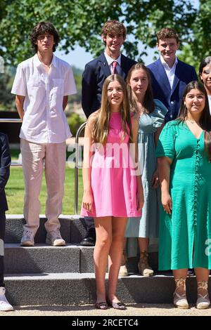 Madrid. Spanien. 20230714, Prinzessin Sofia nimmt am 14. Juli 2023 im Schloss Zarzuela in Madrid, Spanien, an einer Audienz des Spanischen Komitees der United World Colleges Foundation Teil Stockfoto