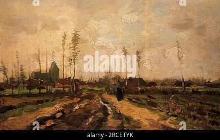 Landschaft mit einer Kirche und Häusern 1885; Nunen/Nuenen, Niederlande von Vincent van Gogh Stockfoto