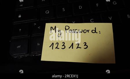 Mein Passwort: 123123 auf Haftnotizen Stockfoto