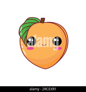Vektorzeichnung von Pfirsich im Kawaii-Stil Stock Vektor