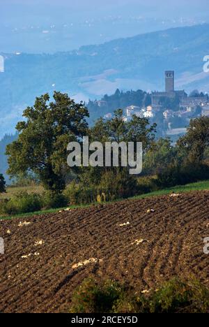 vista del paese di San Leo sopra il precipizio Stockfoto