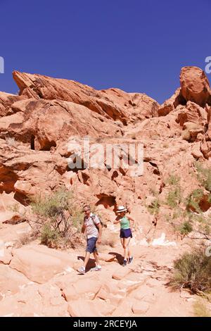 „Touristen, die das Valley of Fire besuchen“, Nevada, USA Stockfoto