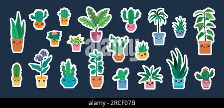 Vektoraufkleber mit Zimmerpflanzen Stock Vektor
