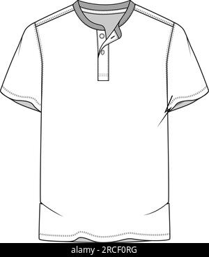 Herren Casual Henley-T-Shirt Kurzarm Technical Flat Sketches Design Vector Stock Vektor