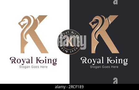 Luxus Royal King Lion mit dem ersten Buchstaben „K King“-Logo Stock Vektor