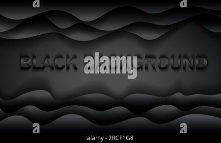 Schwarzer gewellter Hintergrund. Abstrakte Papercut-Dekoration. 3D Relief für Topographie. Vektor-realistische Darstellung. Moderne Vorlage für das Cover-Layout Stock Vektor