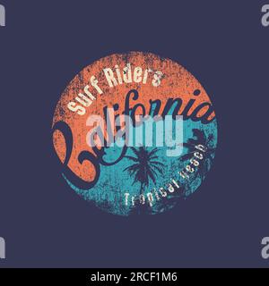 California Surf Rider Typografie Beach Vintage Grunge Hintergrund Palme Grafik für T-Shirt-Muster, Stempel, Schild, Emblem Vektor Stock Vektor