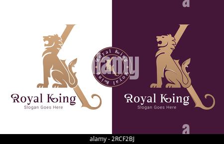 Luxus Royal King Lion mit dem ersten Buchstaben „K King“-Logo Stock Vektor