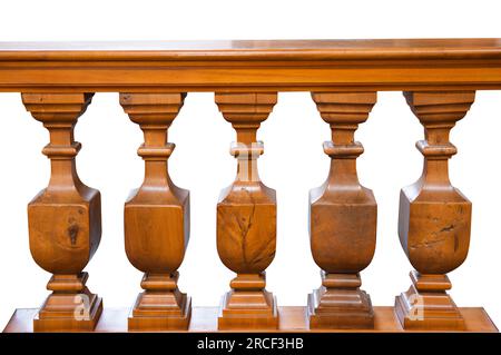 Holzgeländer isoliert auf weißem Hintergrund Stockfoto