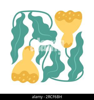 Modernes naives, flippiges, groovy gelbes, abstraktes Blumenposter. Trendige botanische Wanddekorationen, Innendekorationen, Gemälde mit Blumenmuster. Retro Stock Vektor