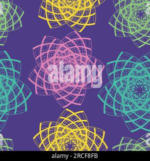 Nahtloses Linienmuster mehrfarbige Sterne abstraktes Sterndesign auf blauem Hintergrund Vektorgrafik, kann für Weihnachtsdrucke verwendet werden Stock Vektor