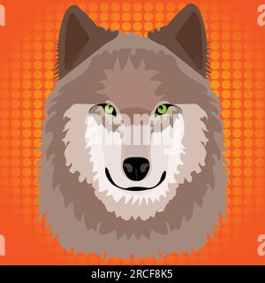 Abbildung eines wilden Wolfs mit Pop-Art-Hintergrund; orangefarbener Hintergrund; Vektordarstellung Stock Vektor