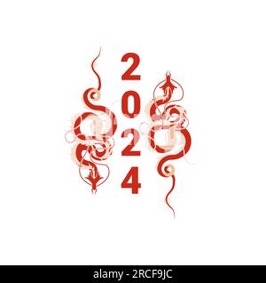 Frohes chinesisches Sternzeichen-Drachen im Neujahr 2024 mit Blume, Laterne, asiatischen Elementen. 2024 Jahr des Drachen. Stock Vektor