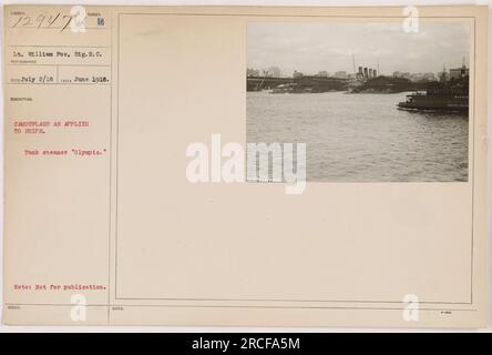 Lieutenant William Fox, ein Fotograf des Signalkorps, machte dieses Foto am 1918. Juni. Es zeigt die Anwendung der Tarnung auf den Tankdampfer „Olympic“ im Ersten Weltkrieg Bitte beachten Sie, dass dieses Bild nicht veröffentlicht werden sollte. Die Informationen stammen aus den ausgestellten Notizen von Organ 1. Stockfoto