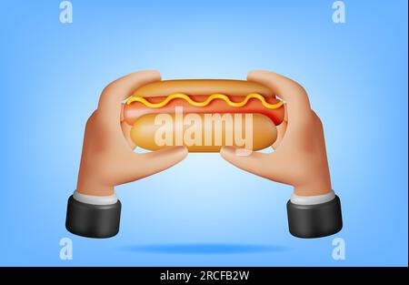 3D Hot Dog mit Senf in der Hand Stock Vektor