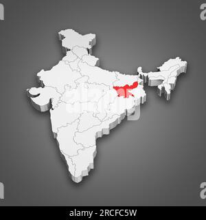 Karte des Bundesstaates Jharkhand innerhalb Indiens. 3D Abbildung Stockfoto