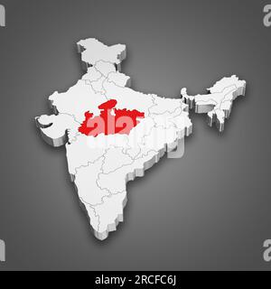 Karte des Bundesstaats Madhya Pradesh innerhalb Indiens. 3D Abbildung Stockfoto